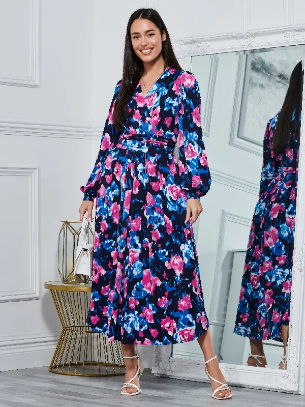 Kamille Floral Long Sleeve Dress, Navy Floral