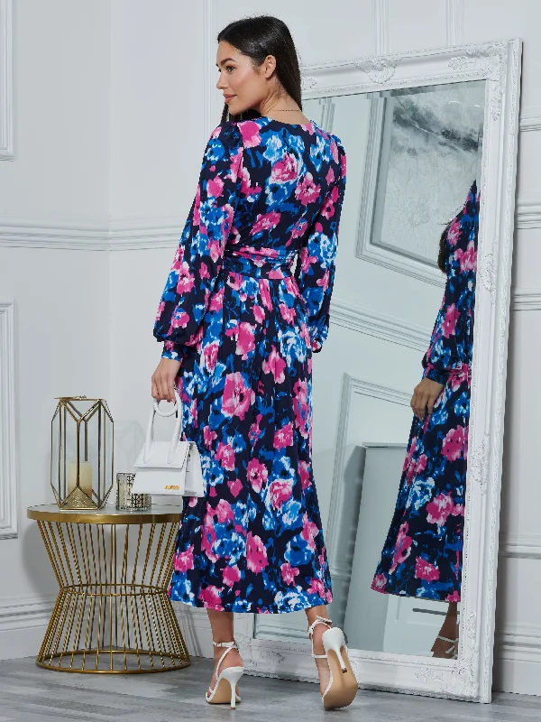 Kamille Floral Long Sleeve Dress, Navy Floral