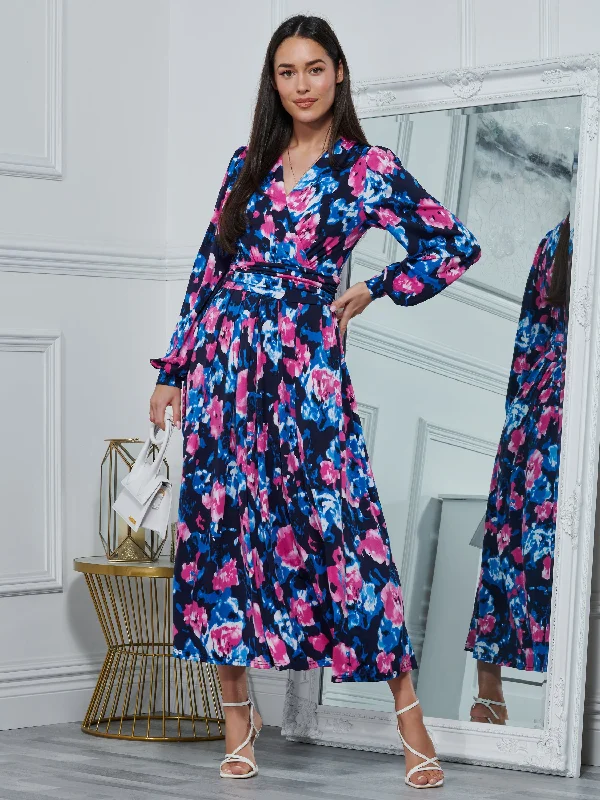 Kamille Floral Long Sleeve Dress, Navy Floral