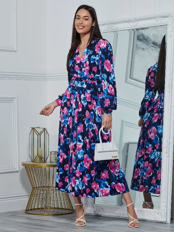 Kamille Floral Long Sleeve Dress, Navy Floral