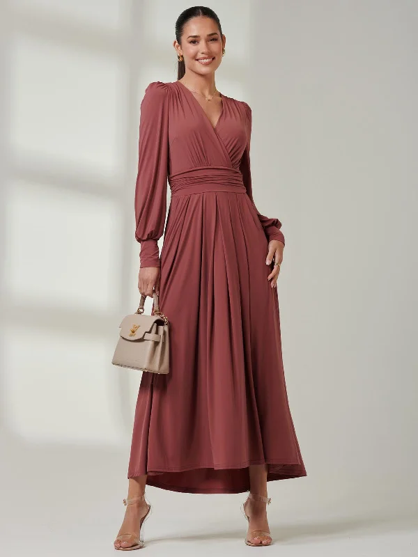 Long Sleeve Super Soft Jersey Maxi Dress, Rusty Red