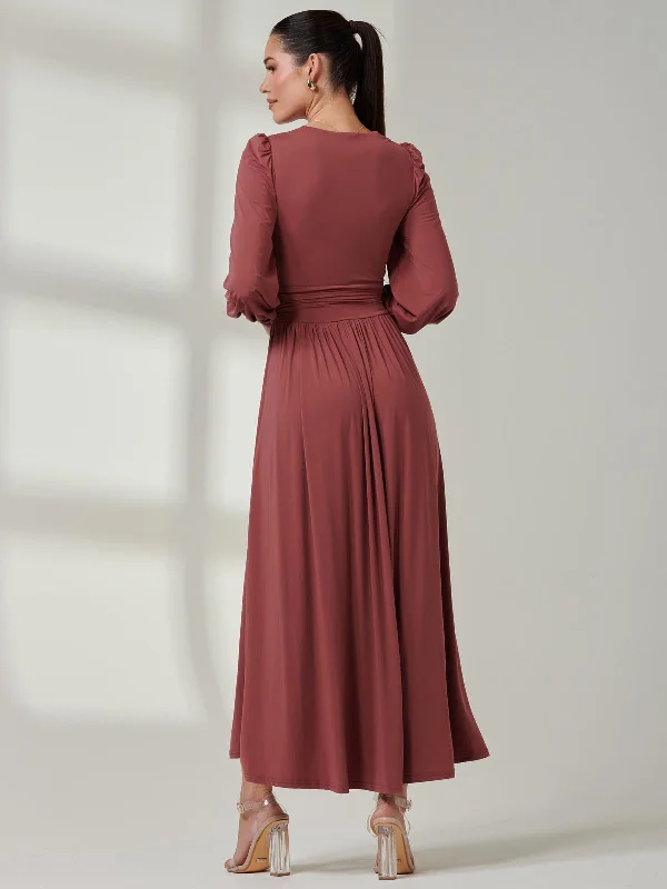 Long Sleeve Super Soft Jersey Maxi Dress, Rusty Red