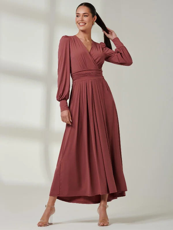 Long Sleeve Super Soft Jersey Maxi Dress, Rusty Red