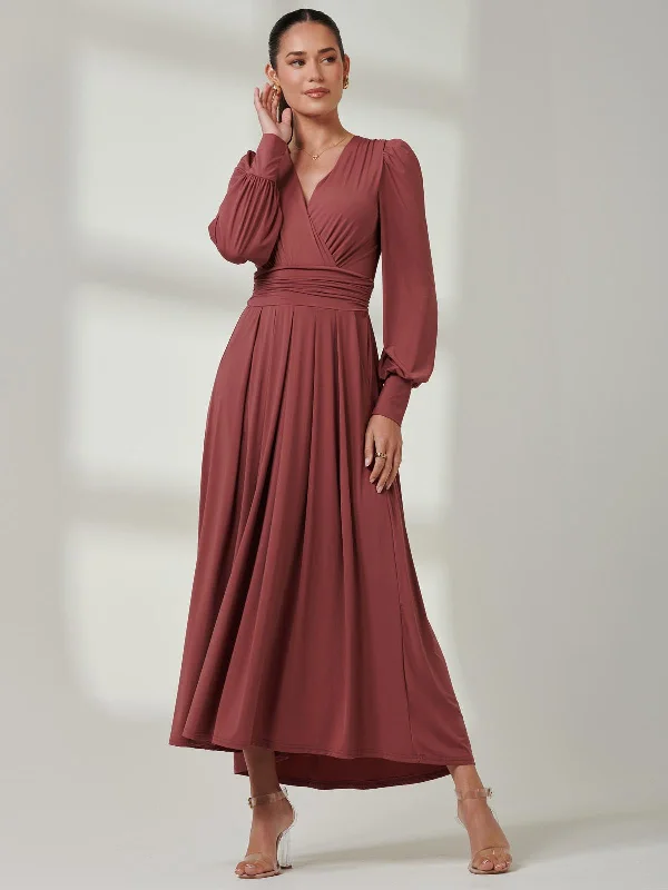 Long Sleeve Super Soft Jersey Maxi Dress, Rusty Red