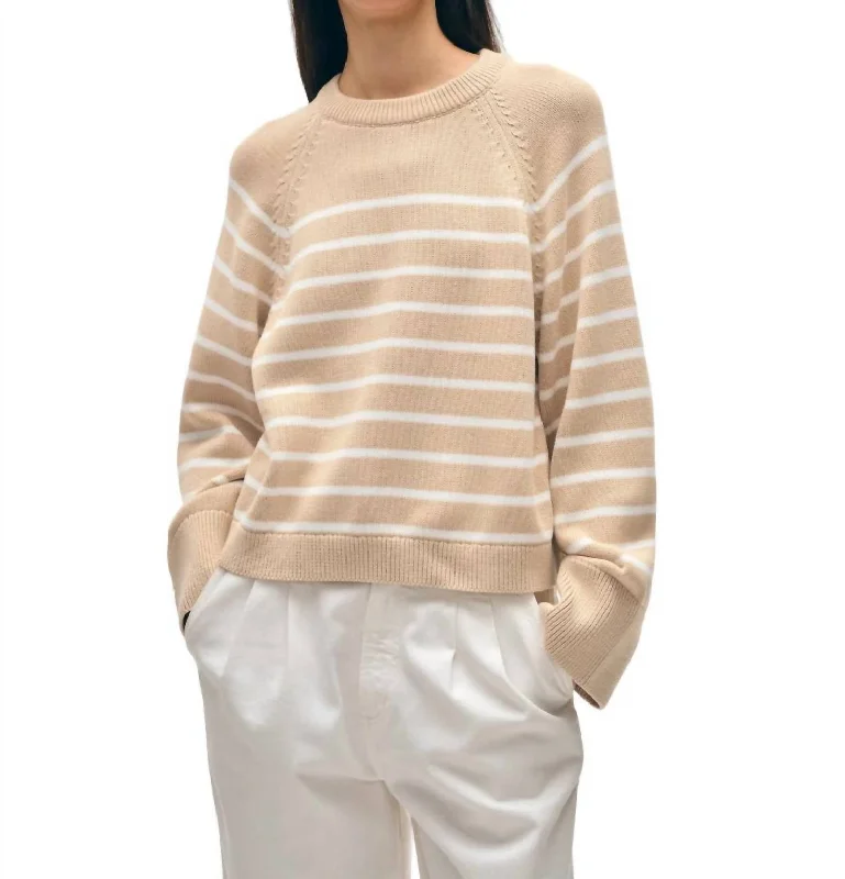 Organic Cotton Stripe Raglan Crewneck Sweater In Sailcloth/white