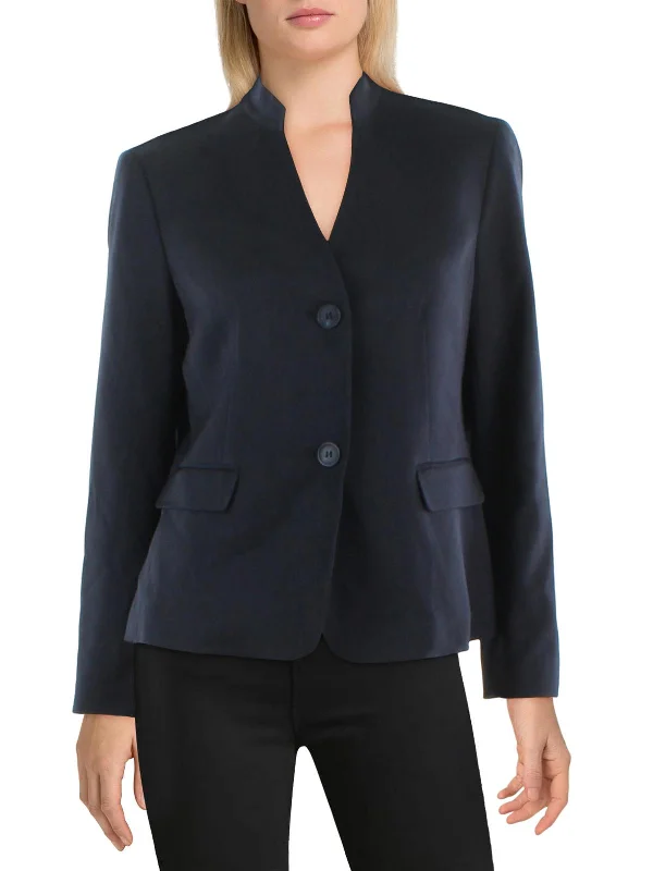 Petites Womens Knit Long Sleeves Two-Button Blazer