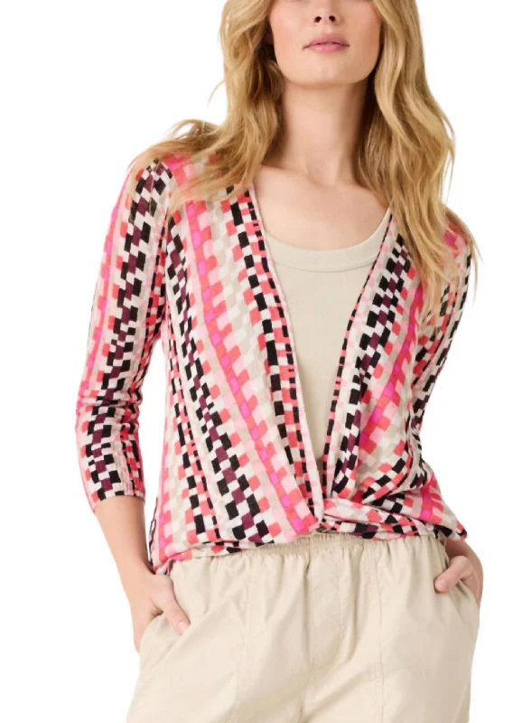 Pixel Sunset 4-Way Cardigan In Pink Multi