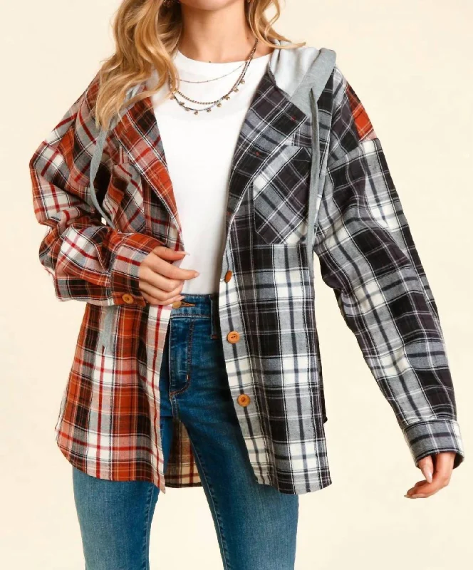 Plaid Jacket In Rust/charcoal