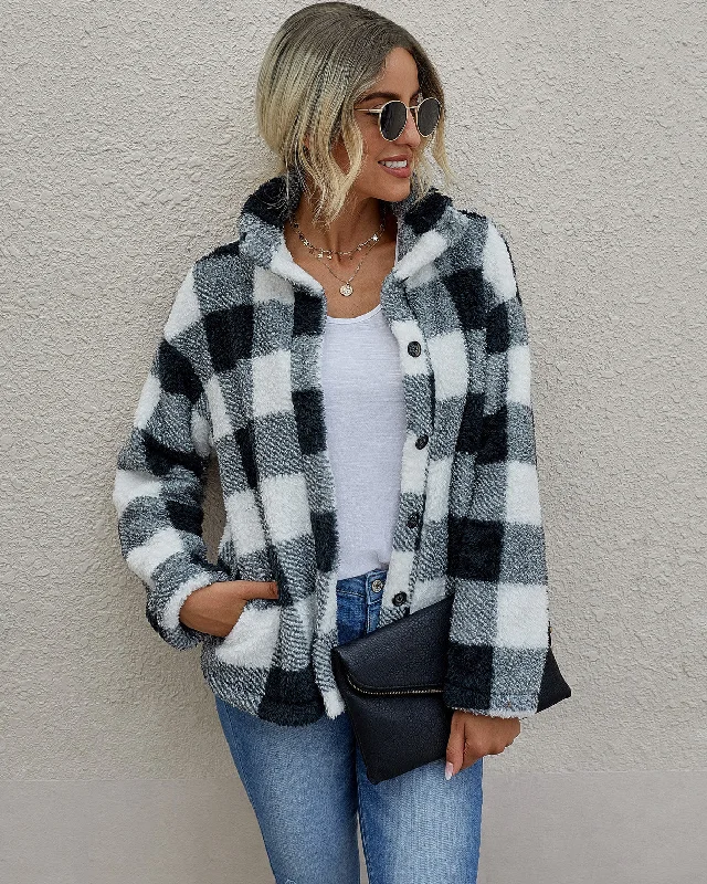 Plaid zipper pocket women plush jacket