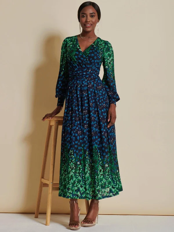 Quiyn Symmetrical Print Lace Maxi Dress, Blue Multi