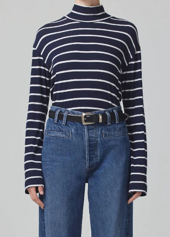 Selma Turtleneck Sweater In Midnight Stripe