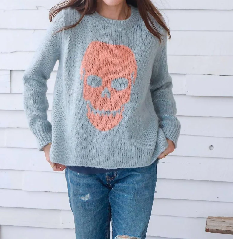 Skull Crew Knit Sweater In Blue