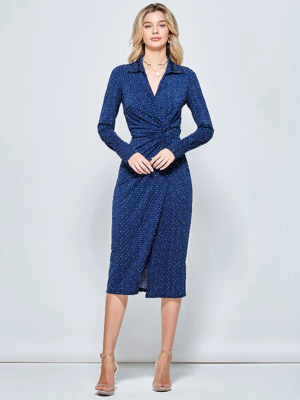 Jolie Moi Spot Print Wrap Midi Shirt Dress, Navy Spot