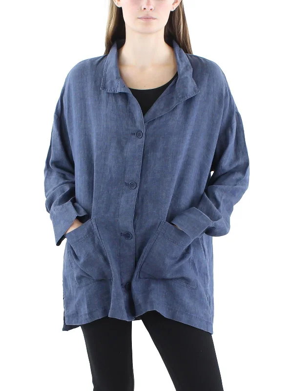 Womens Collared 100% Linen Denim Jacket