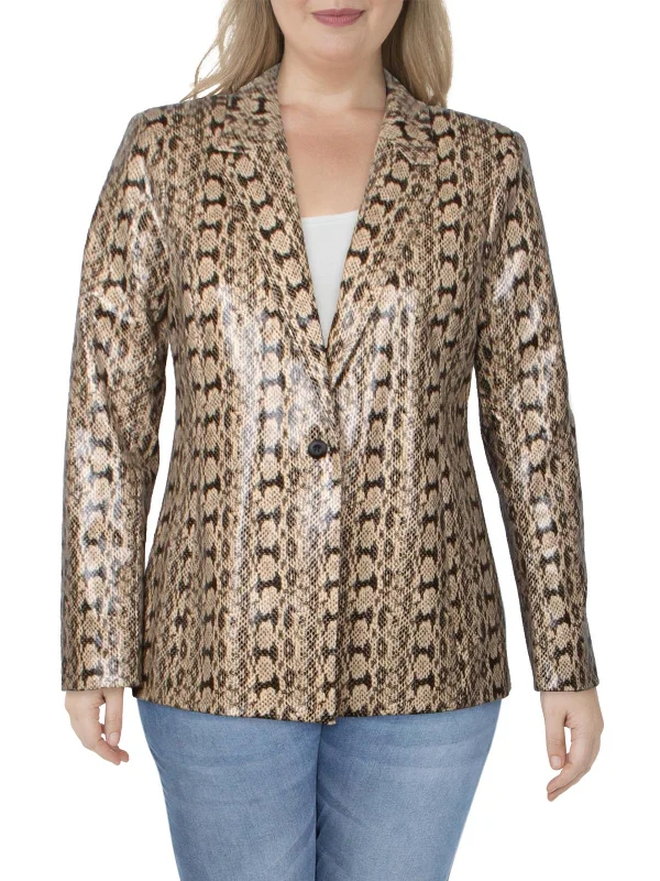 Womens One-Button Snake Print One-Button Blazer