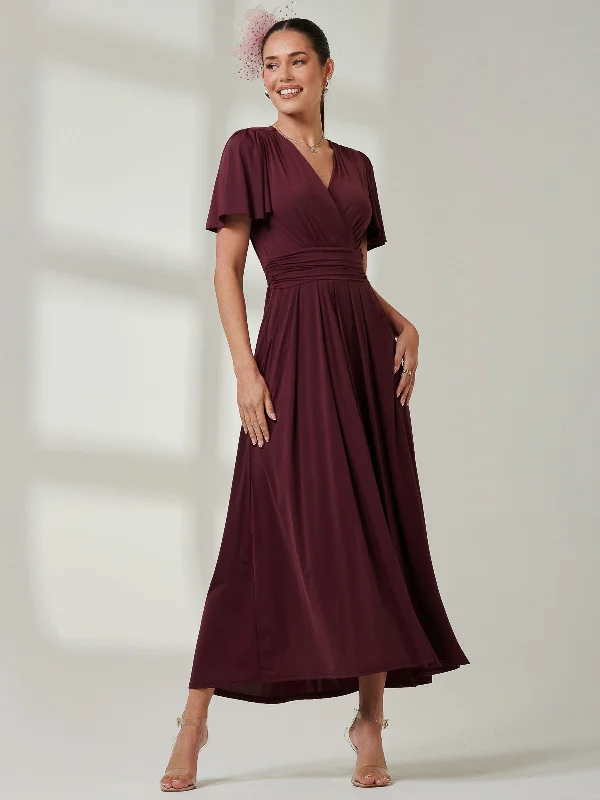 Wrap Bodice Super Smooth Jersey Maxi Dress, Burgundy