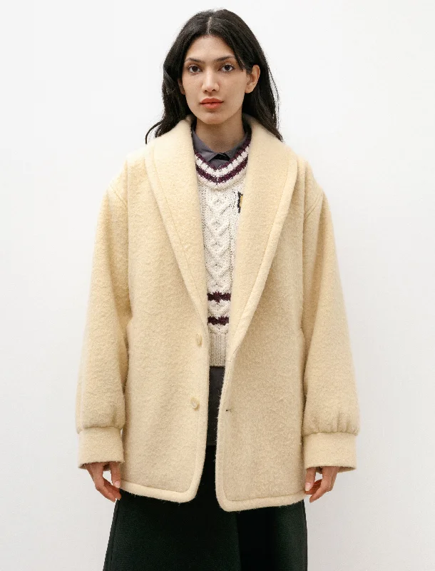 Brushed Alpaca Wool Melton Half Coat Beige