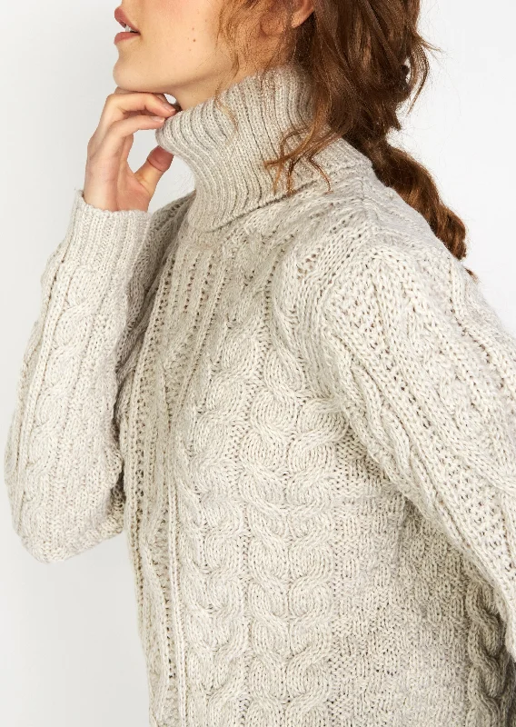 Women's Polo Aran Sweater | Silver Marl