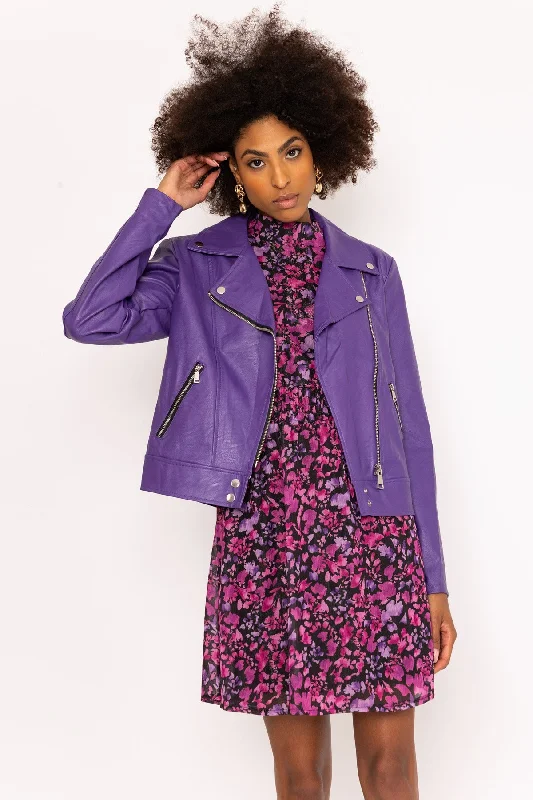 Purple Faux Leather Biker Jacket