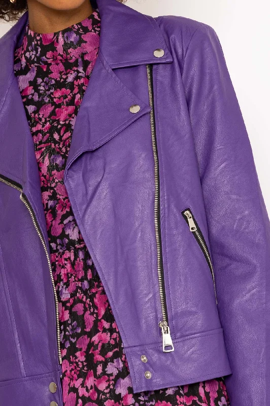 Purple Faux Leather Biker Jacket