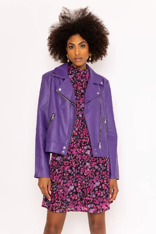 Purple Faux Leather Biker Jacket