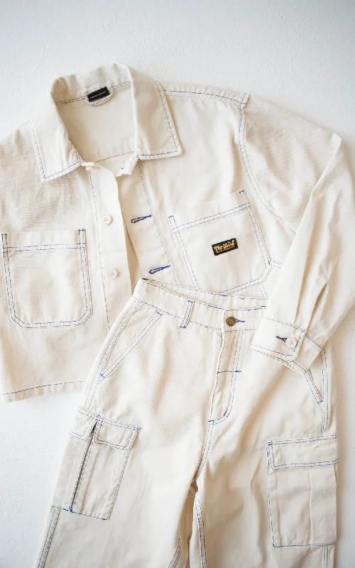 Union Crop Overshirt - Tofu / Cobalt