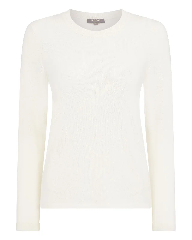 Women's Hallie Round Neck Cashmere Sweater New Ivory White