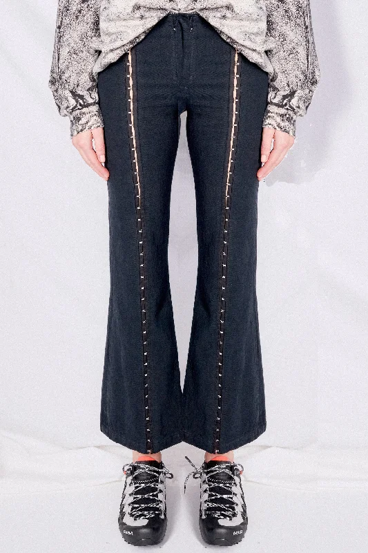 Black Overdyed Denim Hook Front Flare Pant