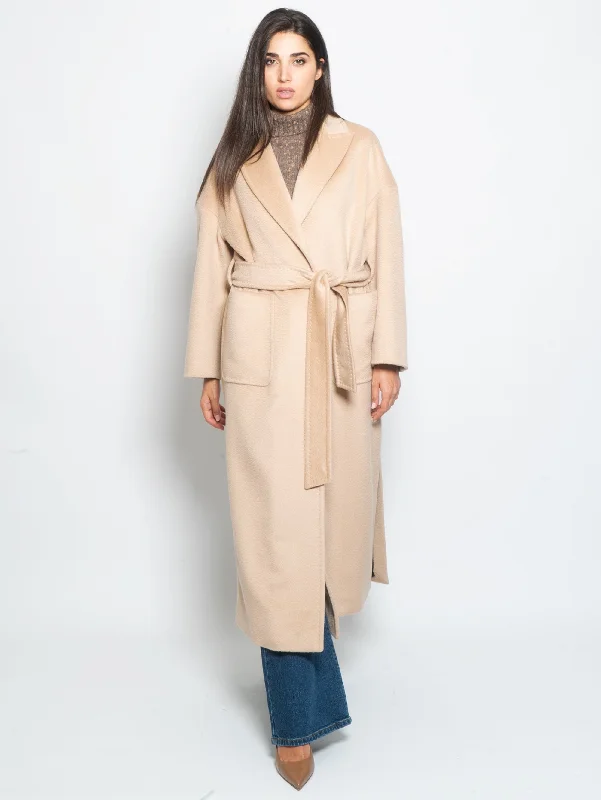 Cappotto Lungo con Bottone Nascosto Beige