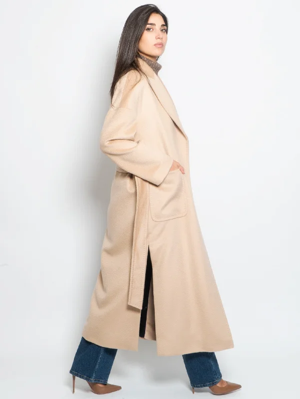 Cappotto Lungo con Bottone Nascosto Beige