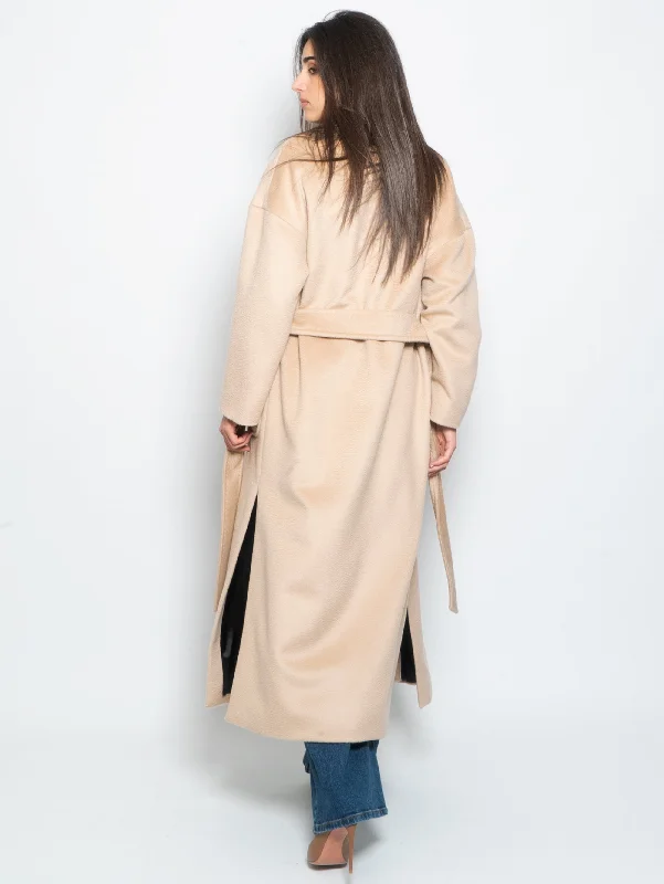 Cappotto Lungo con Bottone Nascosto Beige