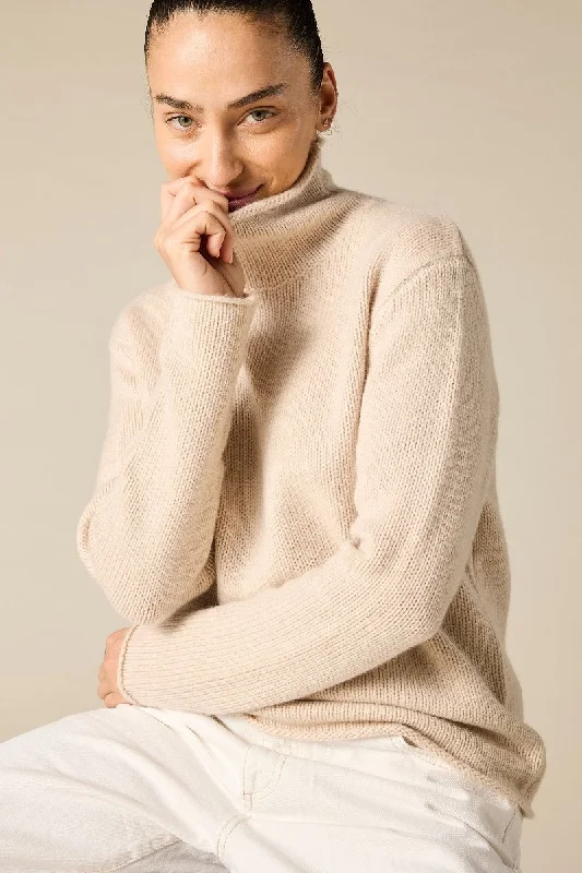 Cashmere Frankie Relaxed Funnel Neck in Pale Marle Beige