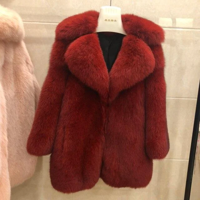 Casual Women's Fluffy Real Fox Fur Winter Thick Full Pelt Coats & Jackets