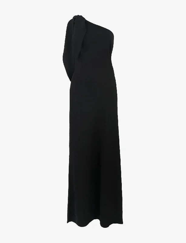 Charlotte Black Crepe One Shoulder Maxi Dress