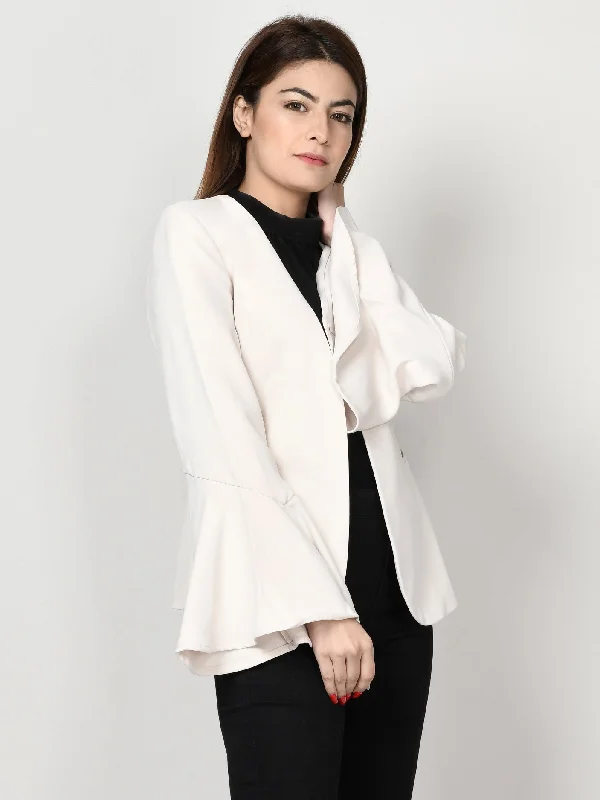 Ruffle Sleeved Coat - Off White