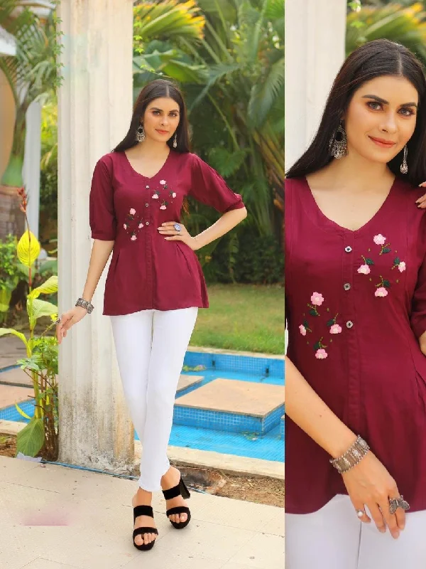 Designer Rayon tunic tops for women Maroon