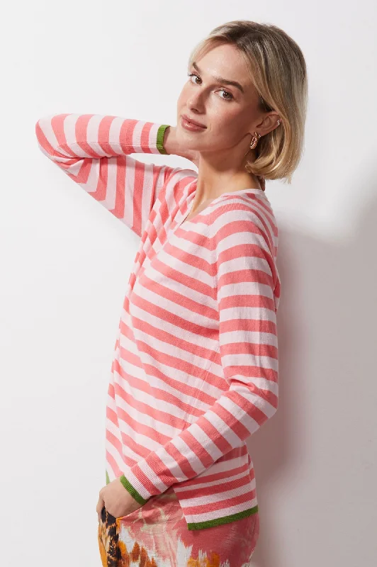 Essential Stripe Vee Neck Knitwear - Petal