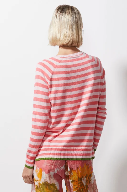 Essential Stripe Vee Neck Knitwear - Petal