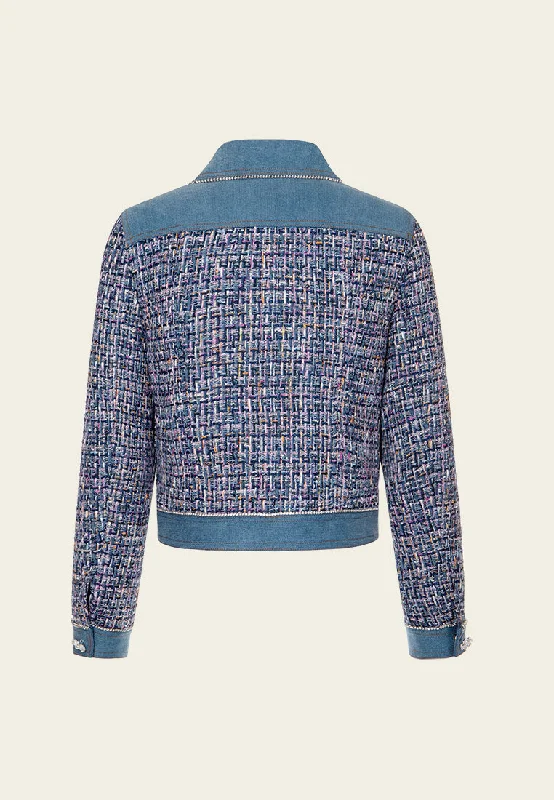 Hollow-carved Button Patchwork Denim Jacket