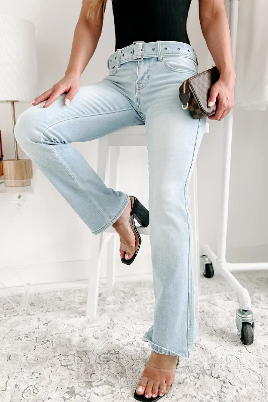 Matching Vibes Belted Low Rise Cello Flare Jeans (Light)