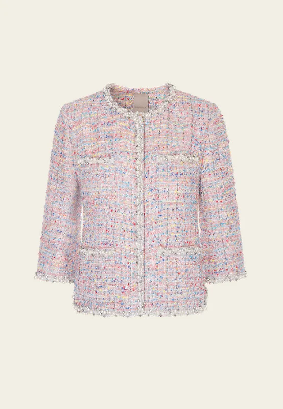 Mixed Tweed Embellished-trim Patch-pocket Jacket