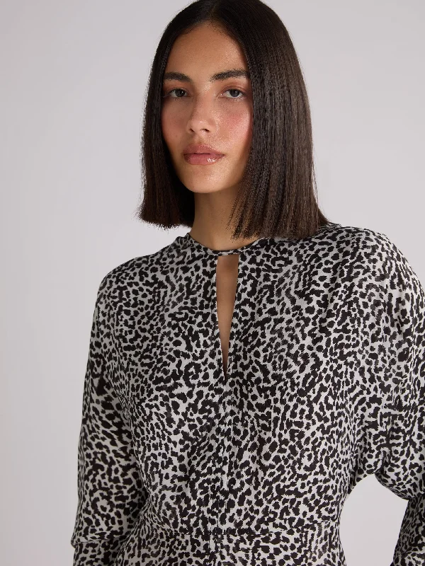 Mono Dalmatian Print Batwing Sleeve Midaxi Dress