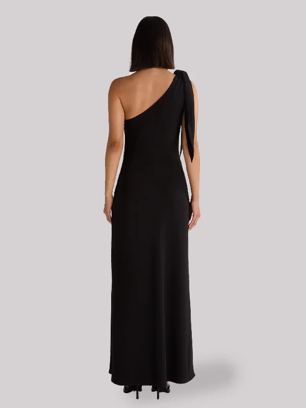 Petite Charlotte Black Crepe One Shoulder Maxi Dress