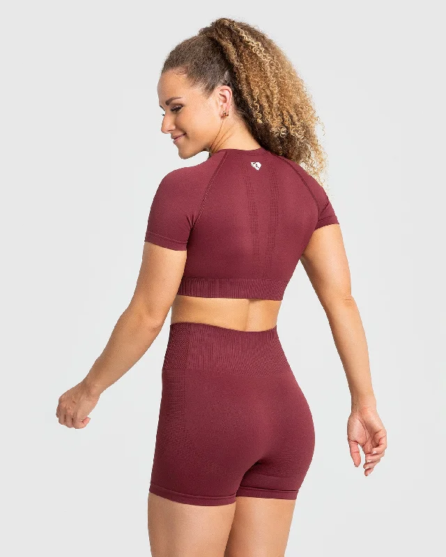 Power Seamless Short Sleeve Crop Top | Burgundy