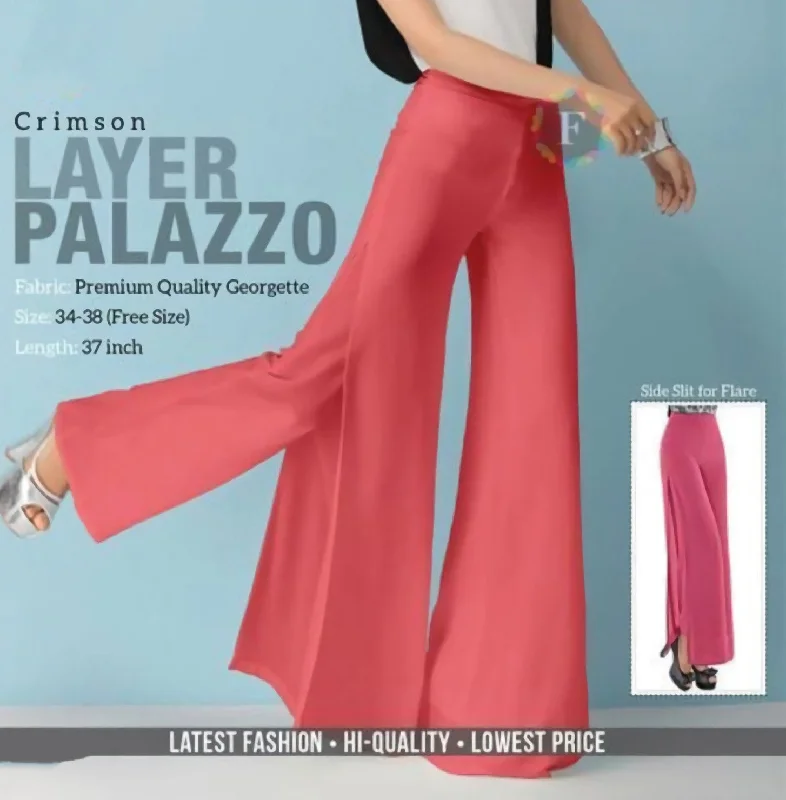 Red Layered Georgette Palazzo Pants for Women