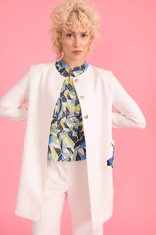 Sisters Alexa Cream Floral Motif Linen Coat