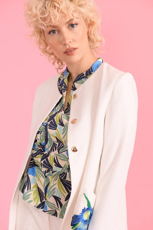 Sisters Alexa Cream Floral Motif Linen Coat