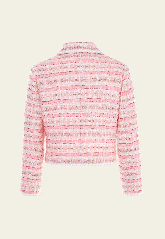 Stripe Tweed Pussy-bow Cropped Jacket