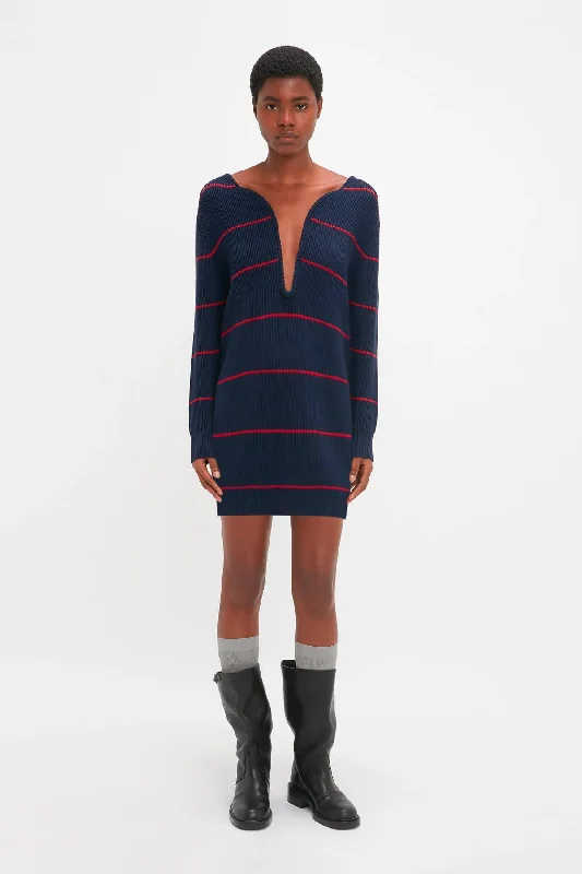 Victoria Beckham Frame Detail Jumper Dress - Navy/ Red