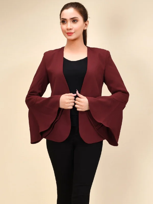 Flared Sleeved Coat - Maroon